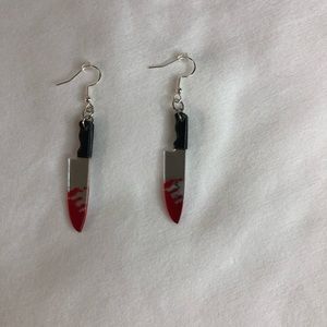 Handmade bloody knife dangle drop earrings creepy fake blood earrings spooky